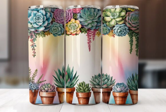 Boho Floral Succulent 20oz Tumbler Wrap