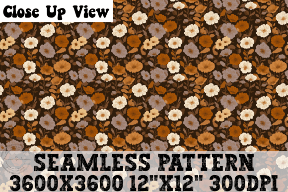 Brown Autumn Floral Seamless Pattern