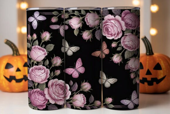 Dark Floral Butterfly 20oz Tumbler Wrap