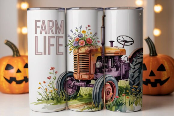 Farm Life Floral Tractor Tumbler Wrap