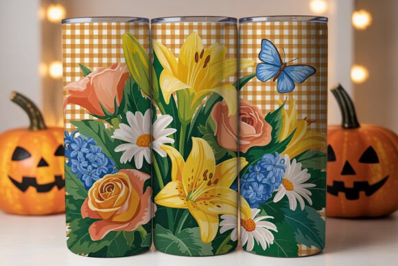 Floral Butterfly Gingham 20oz Tumbler