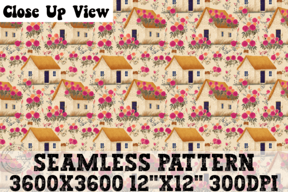 Floral Cottages Seamless Pattern