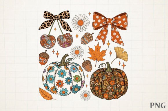 Floral Fall Pumpkin Coquette PNG