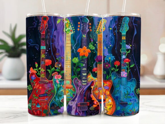 Floral Guitar 20 Oz Tumbler Wrap