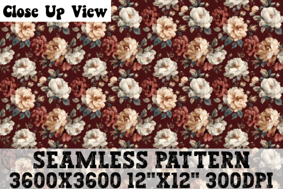 Floral on Burgundy Background Pattern