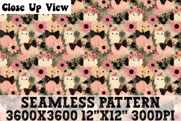 Floral Pink Halloween Ghosts Pumpkins