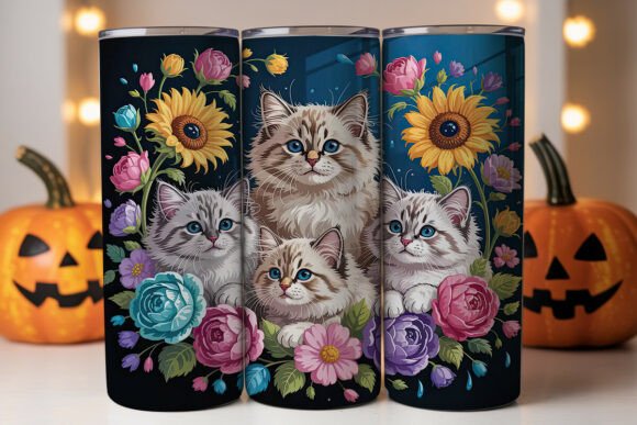 Floral Ragdoll Cats 20oz Tumbler Wrap