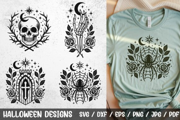 Gothic Halloween Skull Spider Web SVG