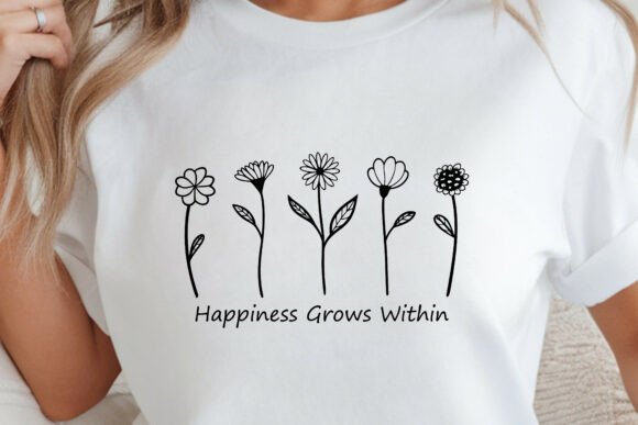 Happiness Grows Within Floral Line Art