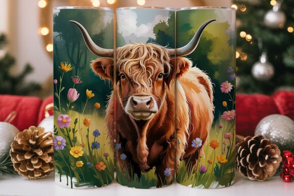 Highland Cow Floral 20oz Tumbler Design
