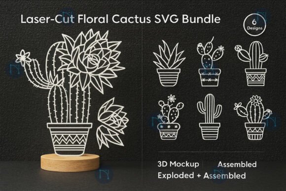 Laser-Cut Floral Cactus SVG Bundle