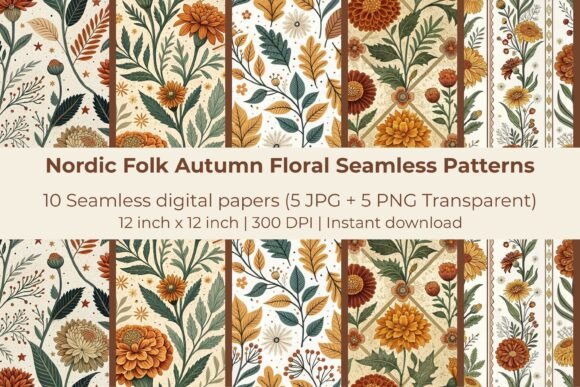 Nordic Folk Autumn Floral Seamless