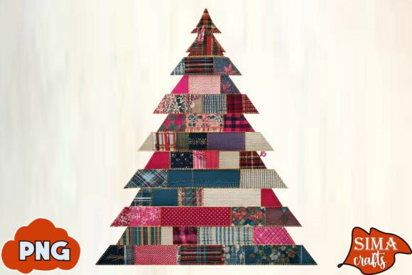 Patchwork Christmas Tree PNG Preppy