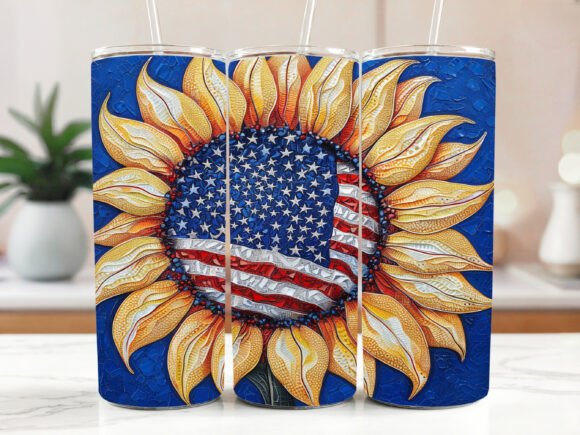 Patriotic Sunflower Floral Tumbler Wrap