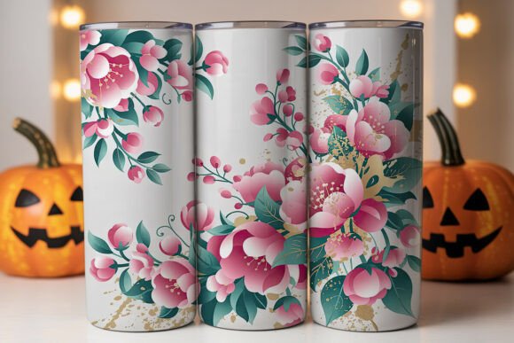 Pink Teal Floral 20oz Tumbler Wrap