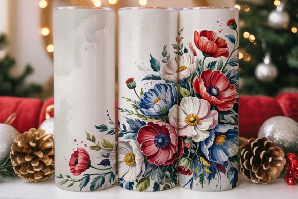 Red, White Blue Floral 20oz Tumbler