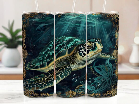 Sea Turtle Tumbler Wrap Design Floral