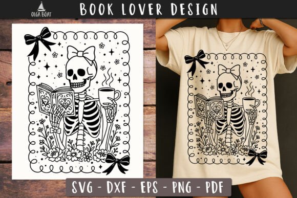 Skeleton with Book and Coffee SVG