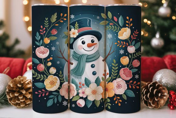 Snowman Christmas Floral 20oz Tumbler